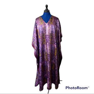 Winlar One Size Polyester V-Neck Purple Geometric Print Caftan O/S 2277